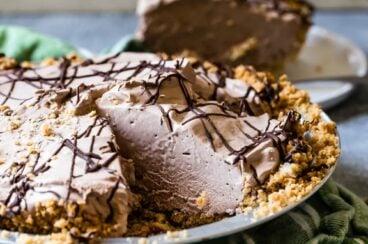 Chocolate cream pie with graham cracker crust.