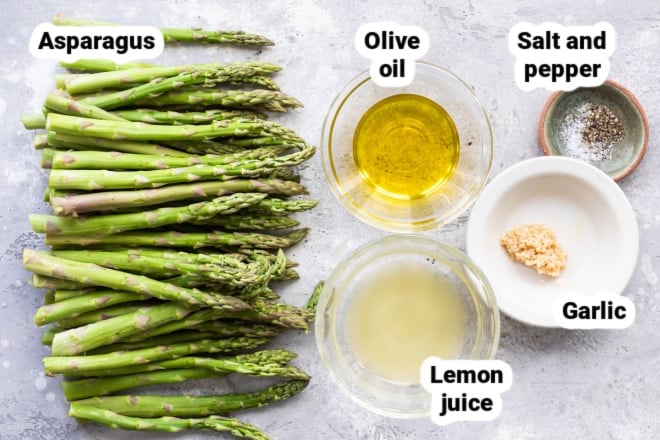 Labeled ingredients for roasted asparagus.
