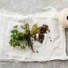 A sachet bag with herbs, spices, and other aromatics.