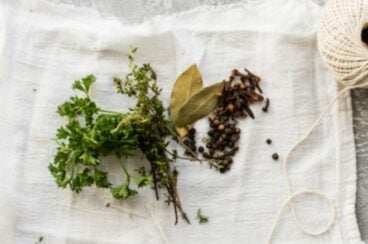 A sachet bag with herbs, spices, and other aromatics.