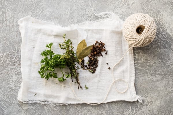 Sachet ingredients on a cloth.