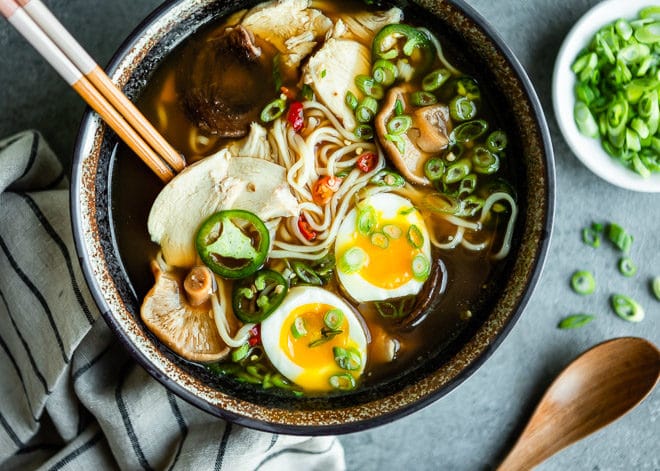 An easy recipe for Chicken Ramen soup. Prep all your ingredients ahead and you can have delicious homemade chicken ramen on the table in 15 minutes or less.