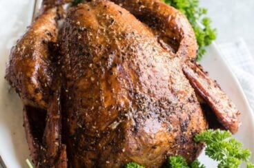Smoked turkey on a platter.