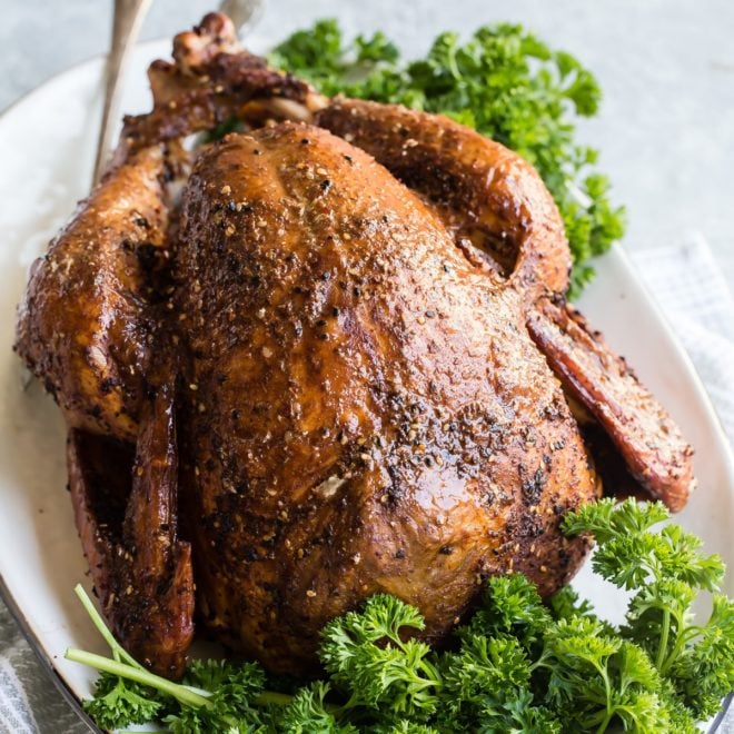 Smoked turkey on a platter.