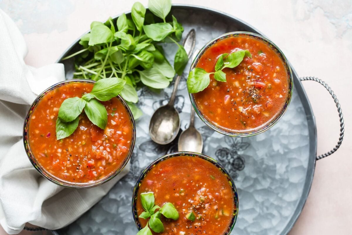 Gazpacho in glasses.