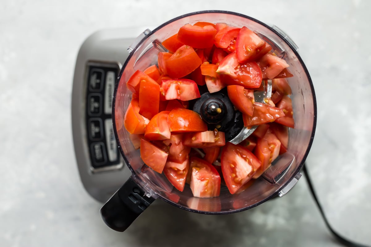 Vegetables in a food processor.