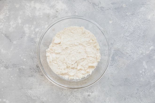 Danish kringle ingredients mixed together in a clear bowl.