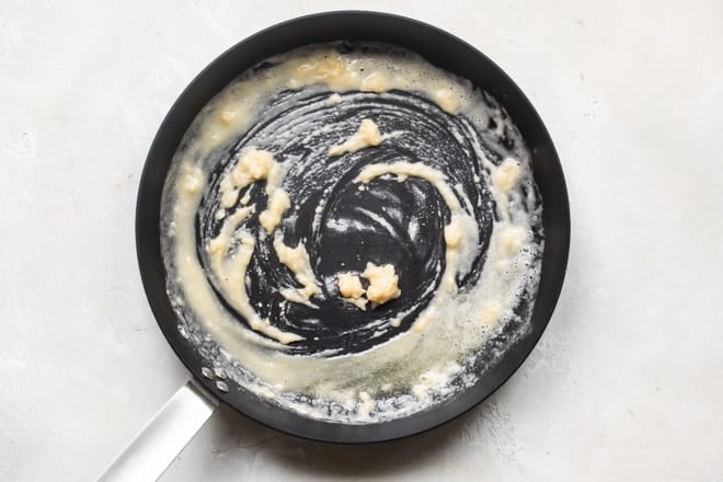 A roux in a skillet for Swedish meatball gravy.