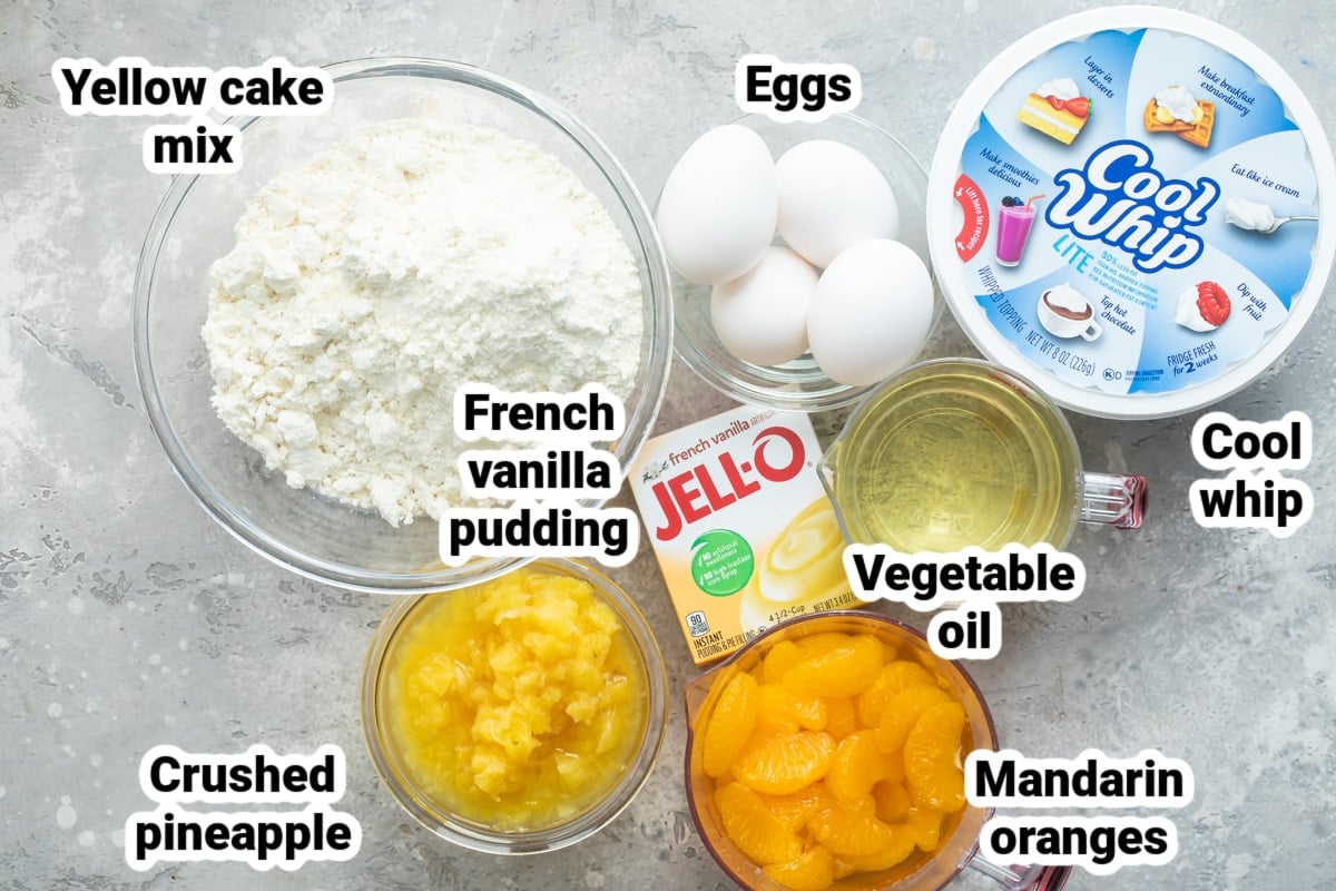 Labeled ingredients for Hawaiian Wedding Cake