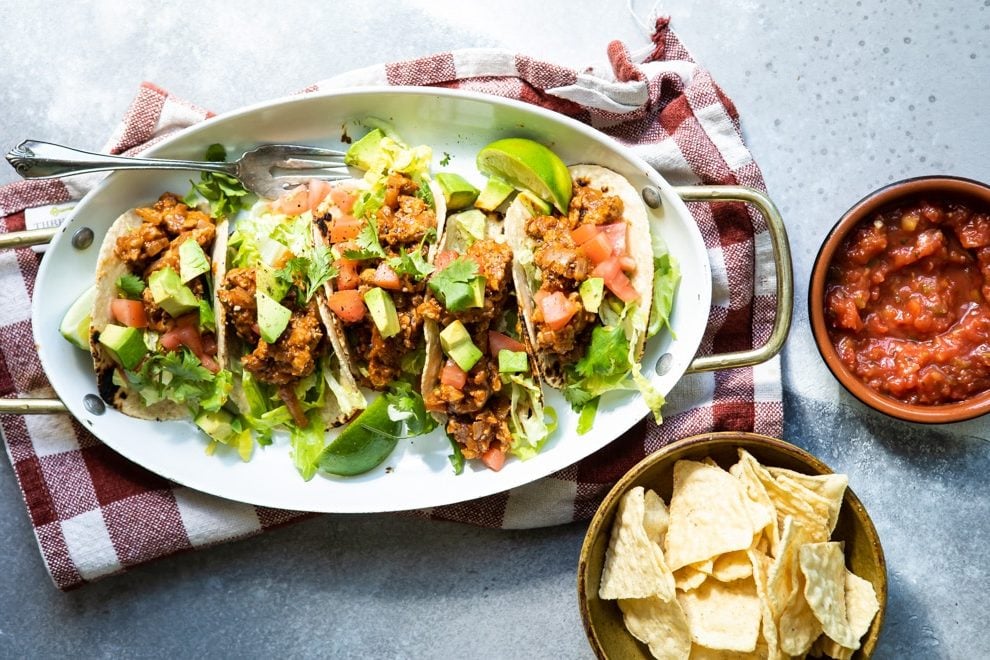 The best turkey tacos on a white platter.