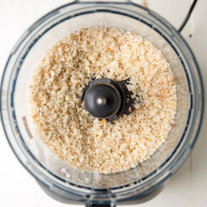 Breadcrumbs in a food processor. 