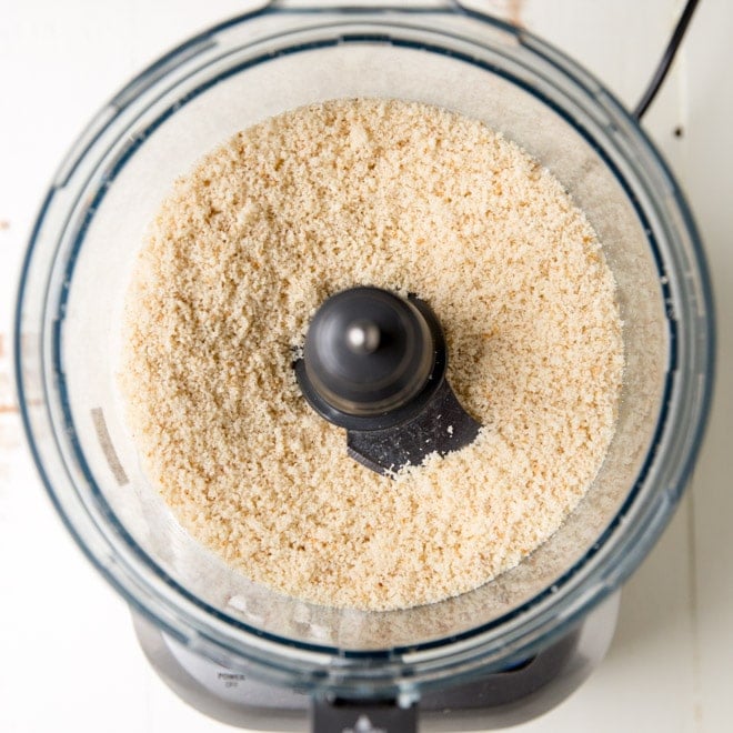 Breadcrumbs in a food processor. 