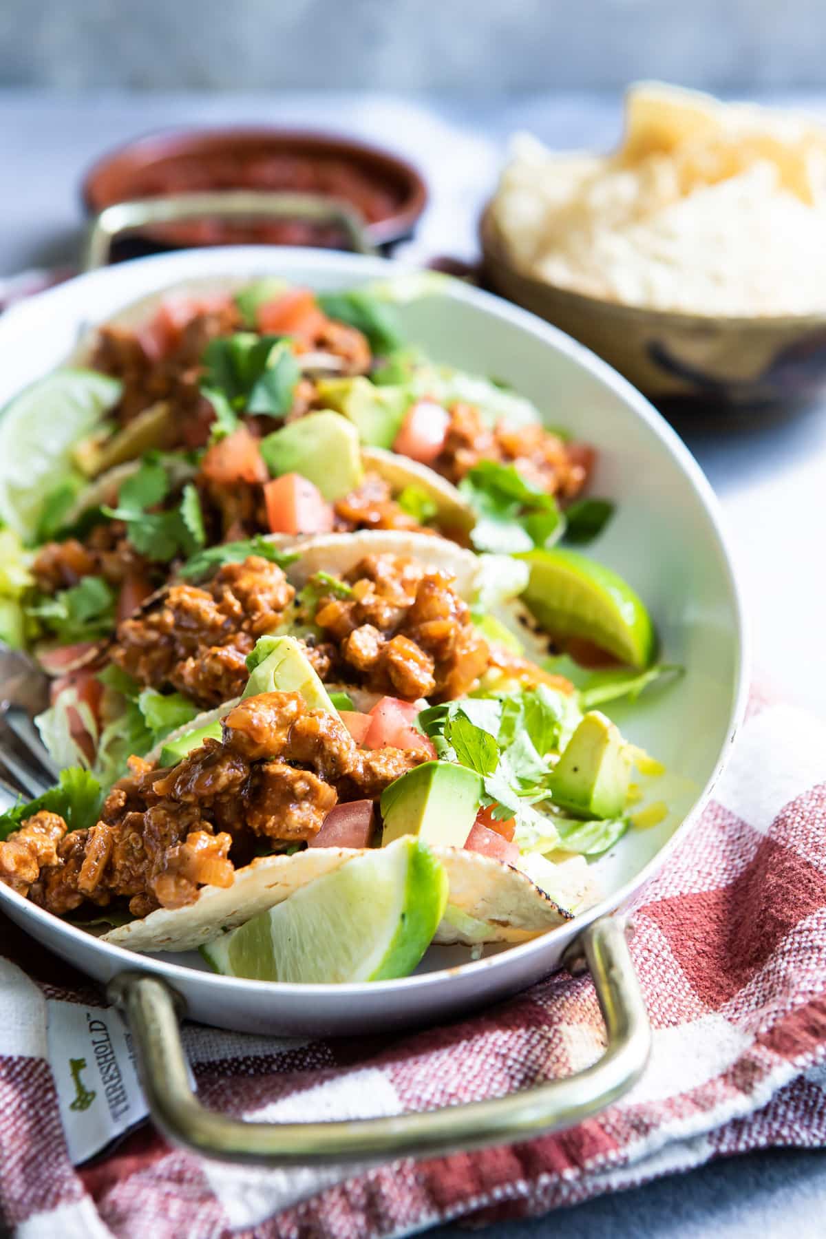 The best turkey tacos on a white platter.