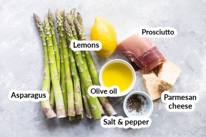 Prosciutto wrapped asparagus ingredients.