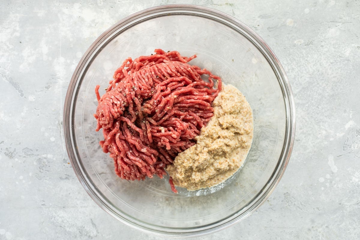 Ingredients for salisbury steaks in a bowl.
