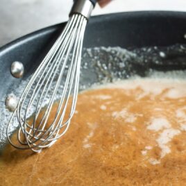 Roux cooking in pan.