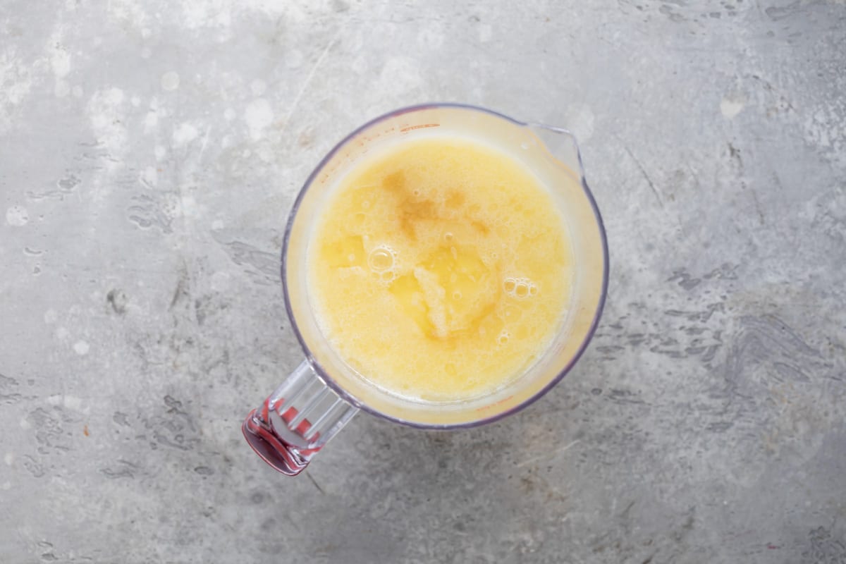 Eggs mixed with scalded milk and butter.