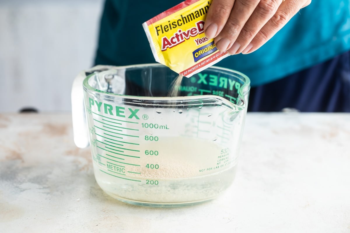 Activating yeast in warm water.