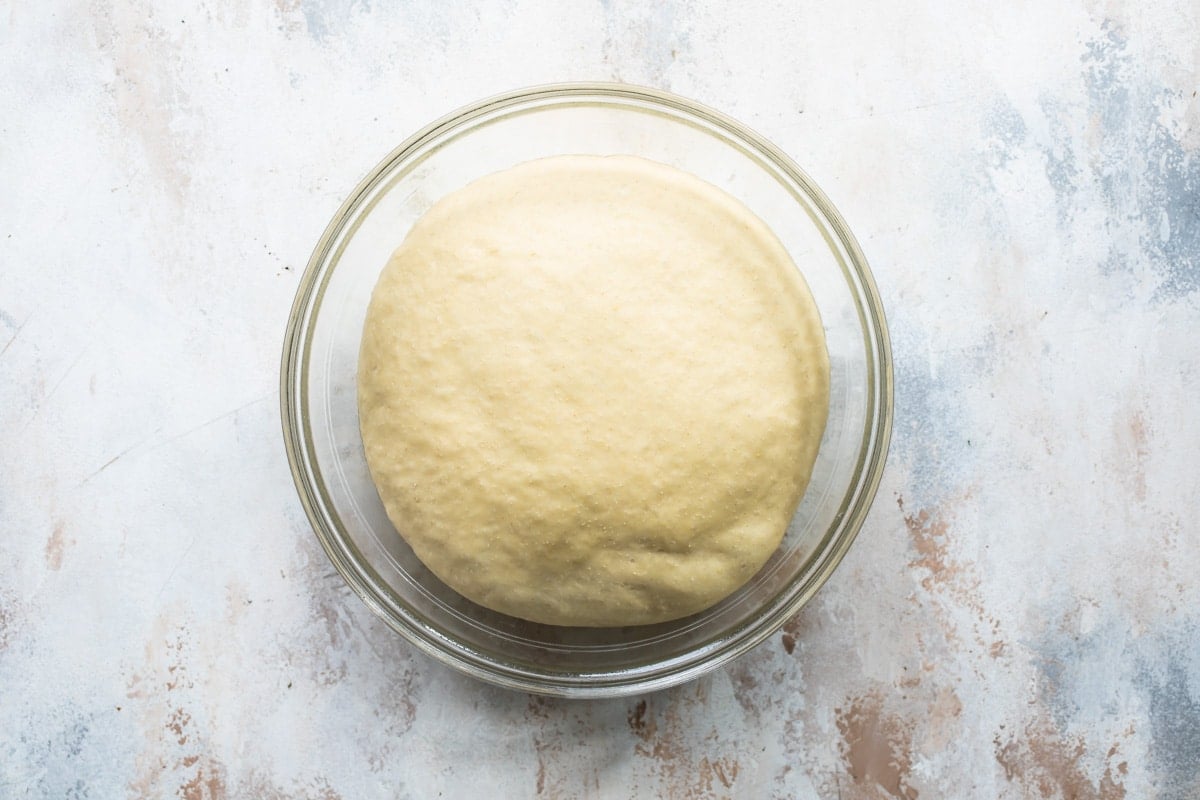 Cinnamon roll dough after rising.