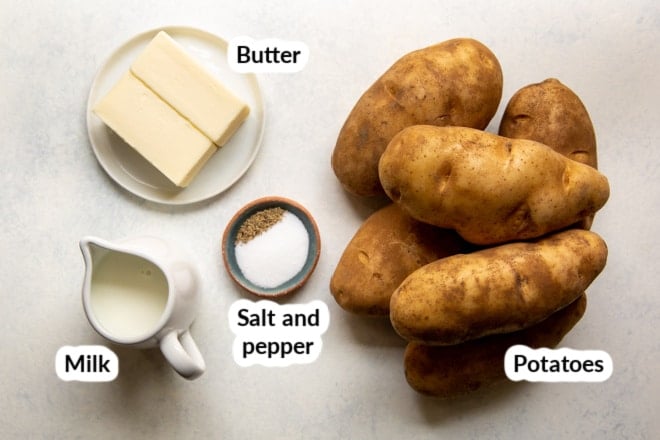 Mashed potatoes ingredients labeled.