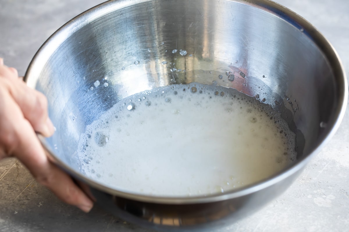 Egg whites beaten until foamy.