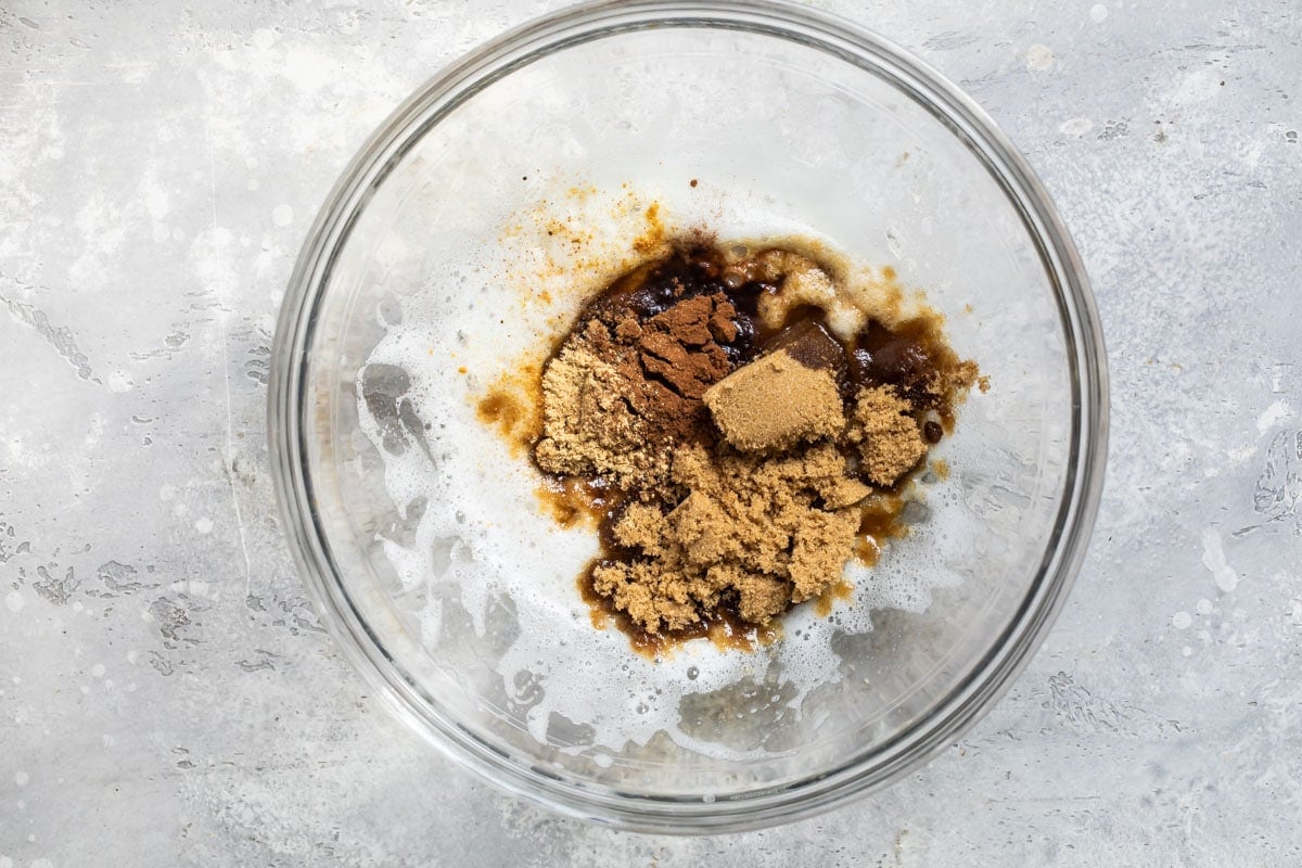 Candied pecan ingredients in a bowl.