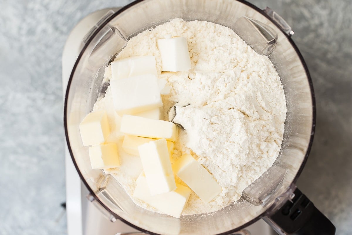 Making a pie crust in a food processor.