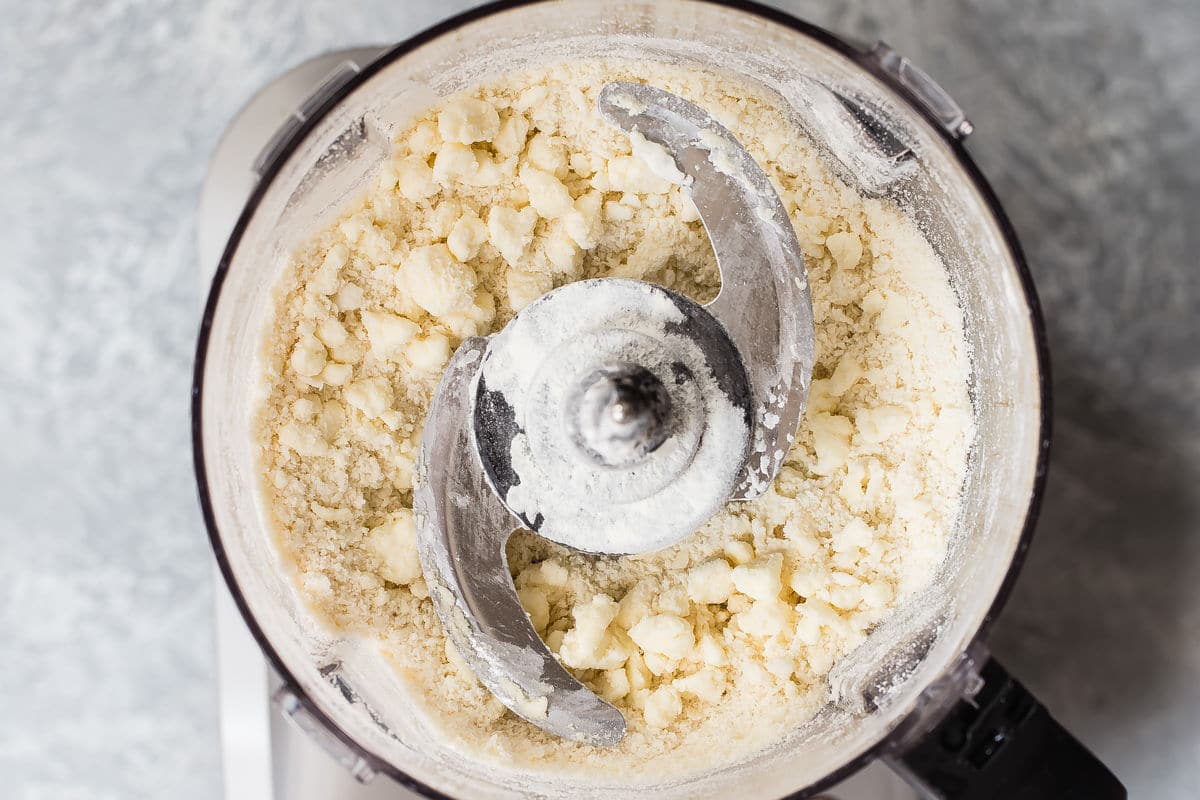 Making a pie crust in a food processor.
