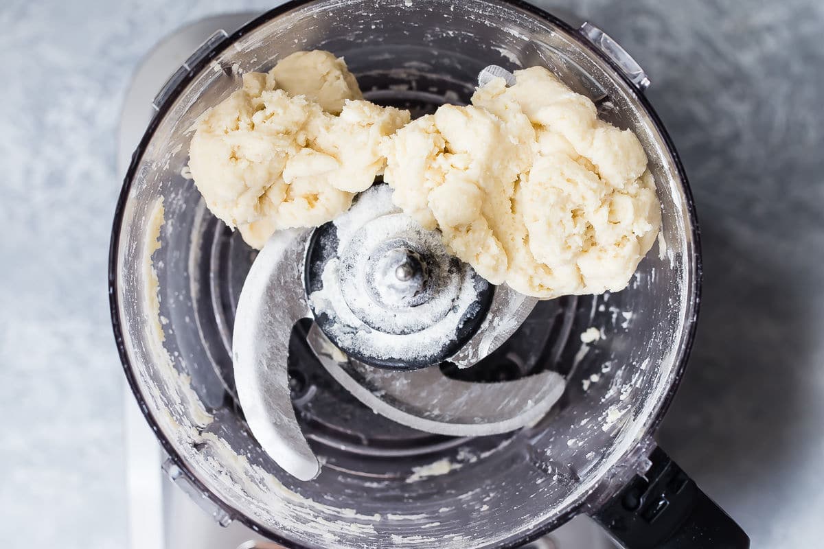 Making a pie crust in a food processor.