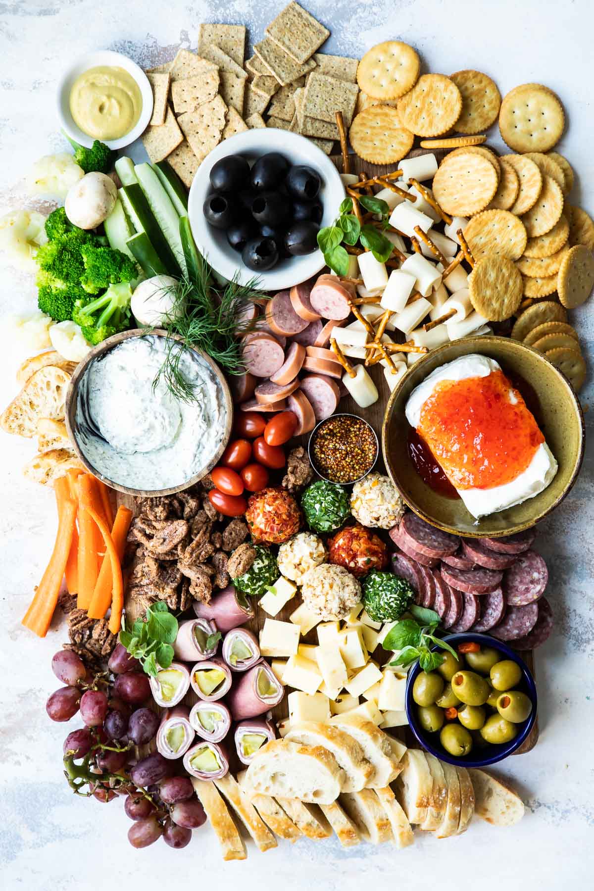 Selections of Midwestern snacks on a Midwest Charcuterie Board.