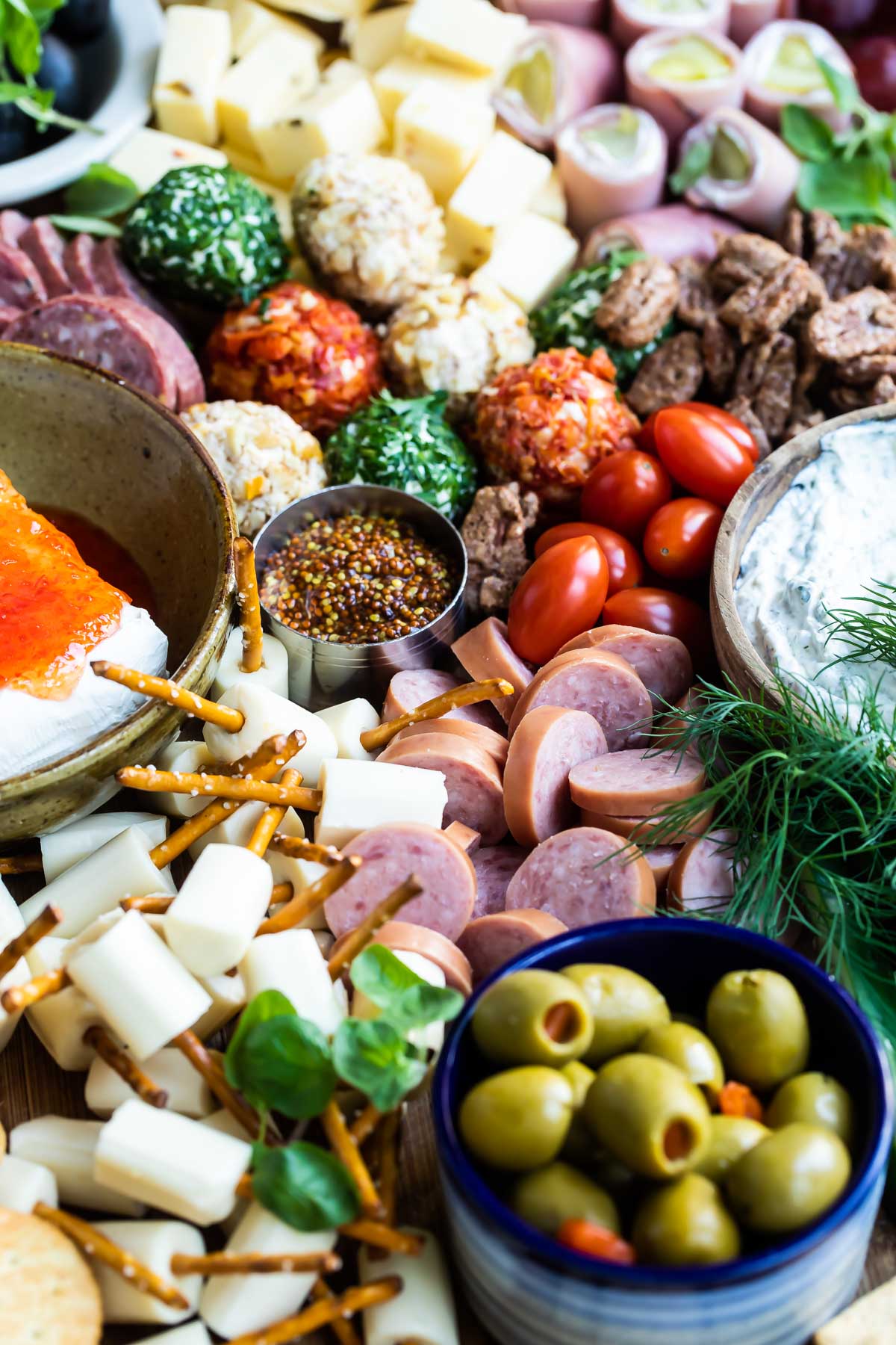 Selections of Midwestern snacks on a Midwest Charcuterie Board.