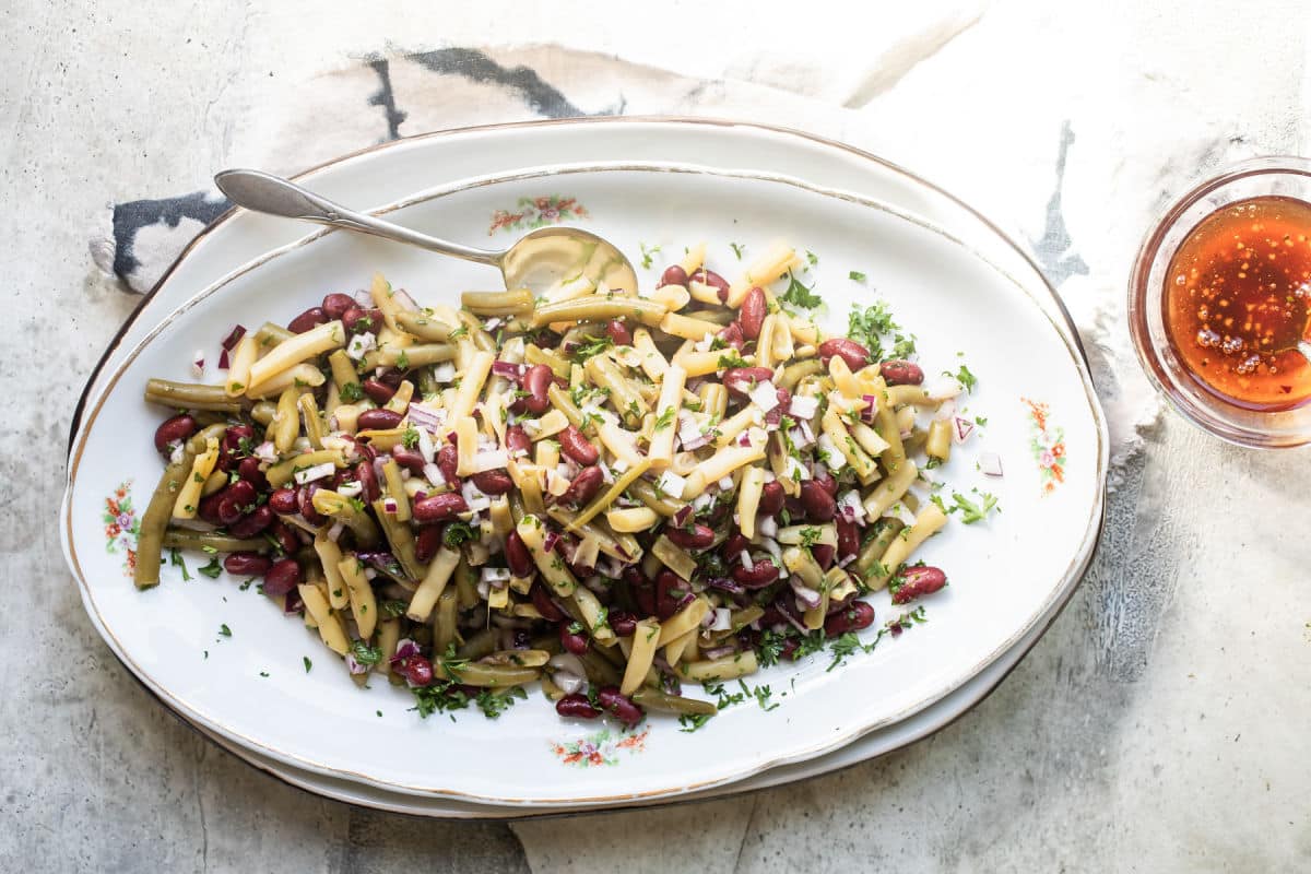 A platter of three bean salad.