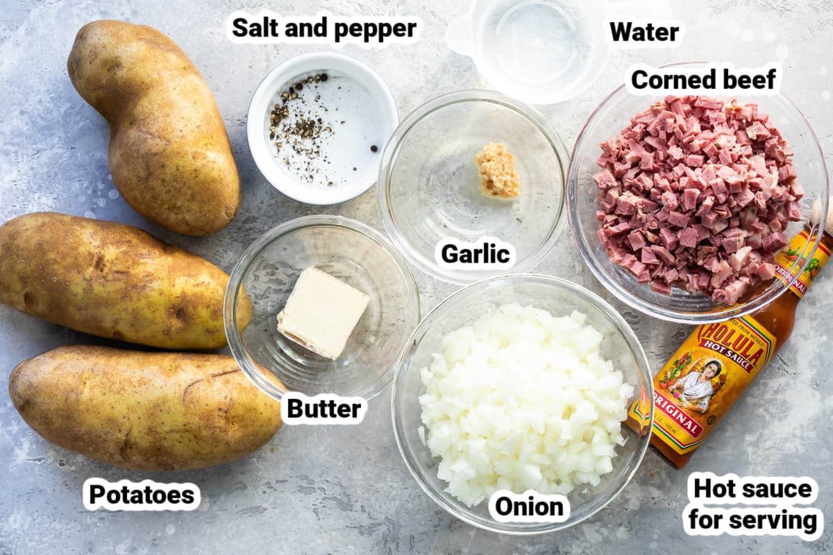 Corned beef hash ingredients.