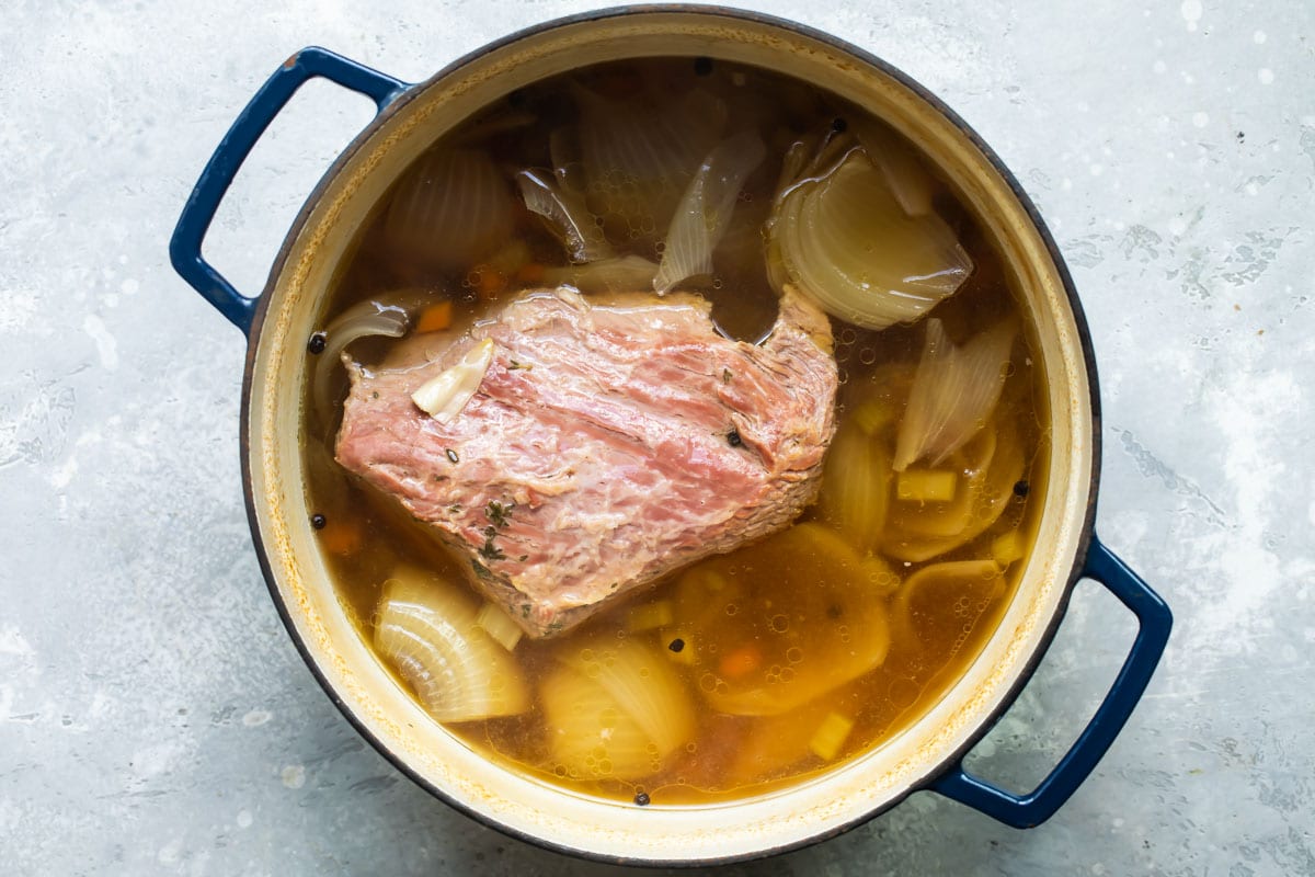 Corned beef in a pot.