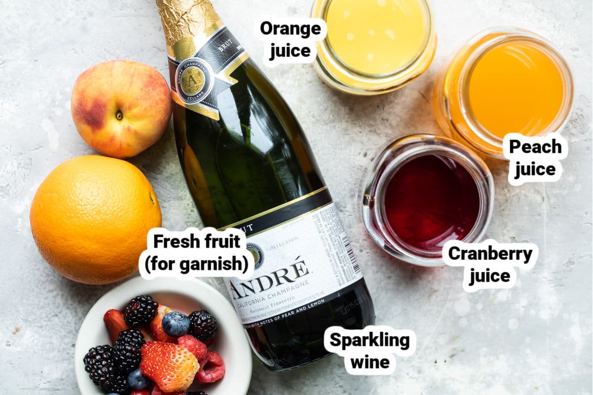 Ingredients for a mimosa labeled.