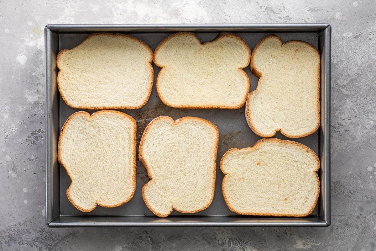 Bread slices in a pan.