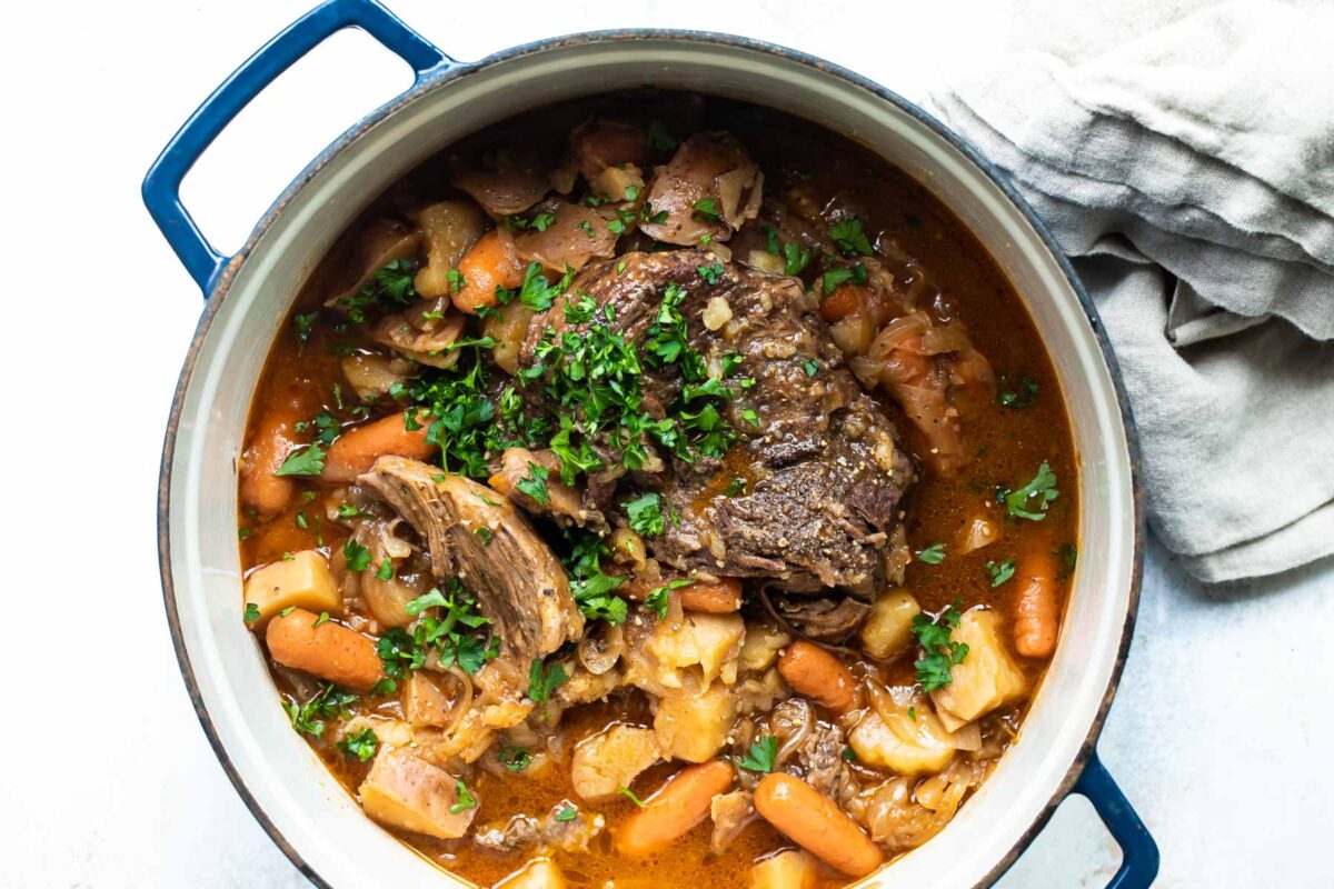 Pot roast in a dutch oven.
