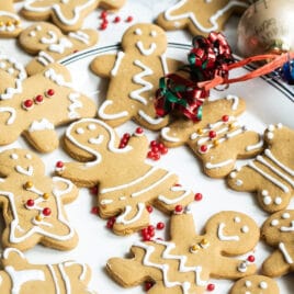Gingerbread cookies on a white plate.