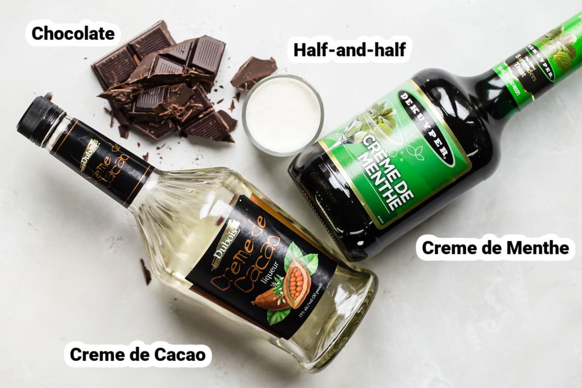 Grasshopper cocktail ingredients.