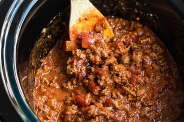 Hot dog chili in a crock pot.
