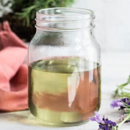 A jar of lavender simple syrup