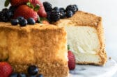 Angel food cake with fresh berries on top.