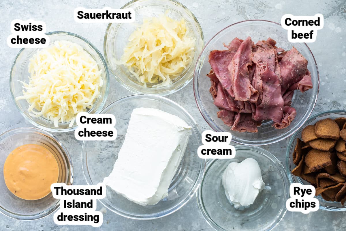 Hot Reuben Dip ingredients.