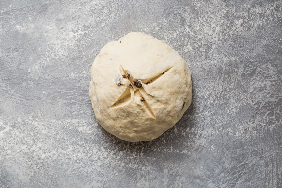 A loaf of Irish soda bread before being baked.