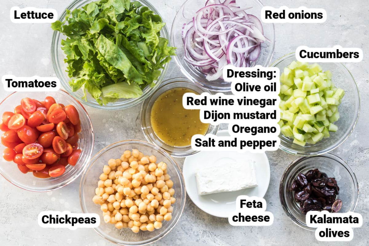 Ingredients for Mediterranean chopped salad.