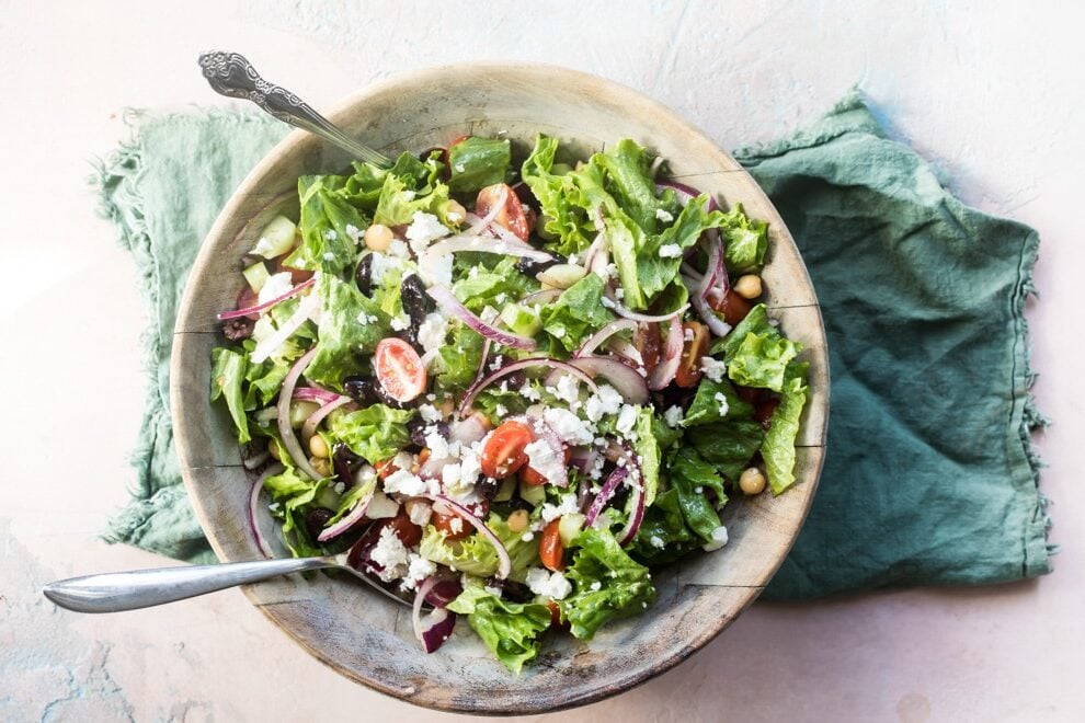 A bowl of Mediterranean chopped salad.