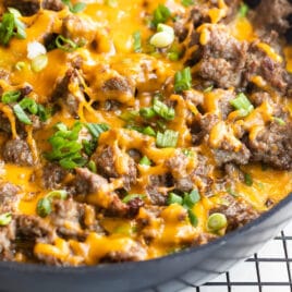 Sausage hash brown in a skillet.