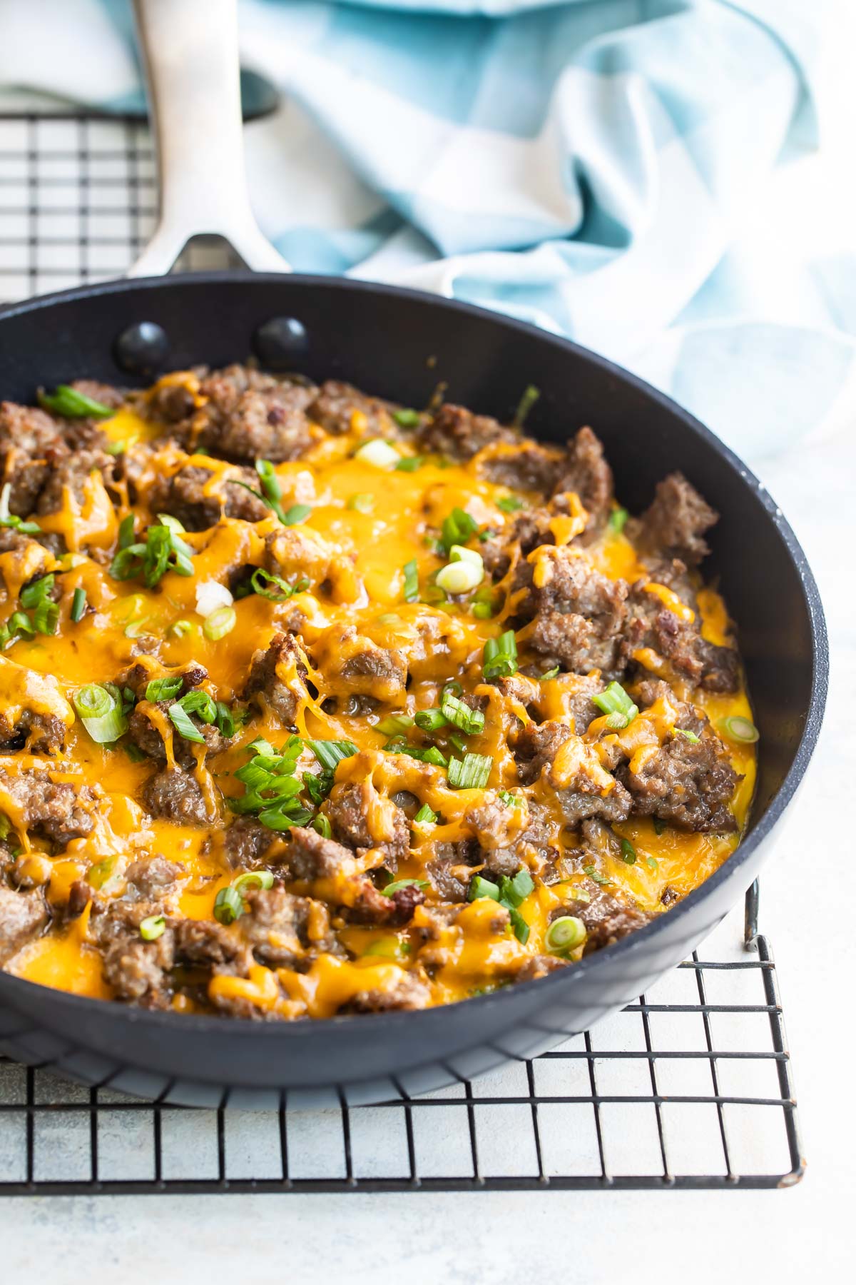 Sausage hash brown in a skillet.