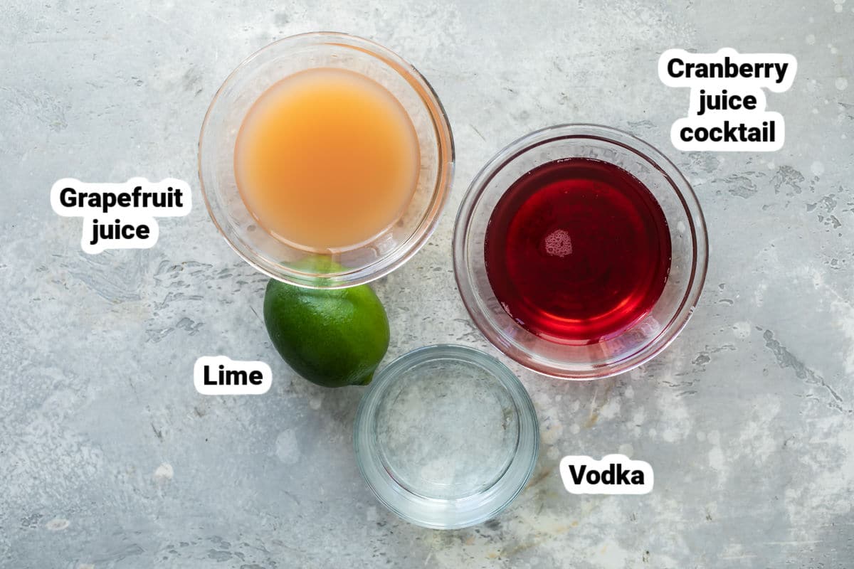 Sea Breeze cocktail ingredients.