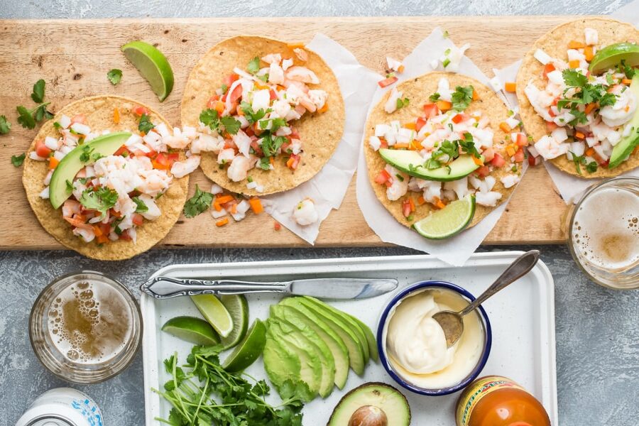 An overhead shot of shrimp ceviche.